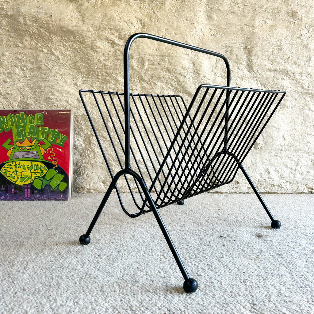 BLACK METAL MAGAZINE/RECORD RACK - HEY JUDE WORKSHOP • Vintage furniture & objects Melbourne