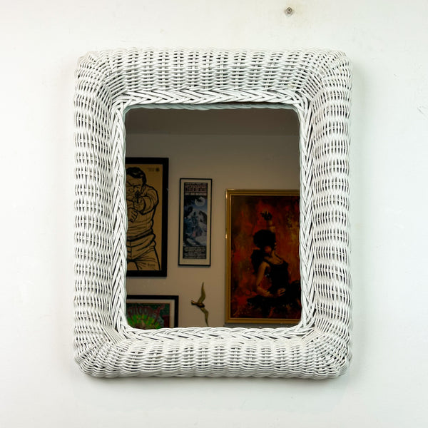 WHITE WICKER WALL MIRROR