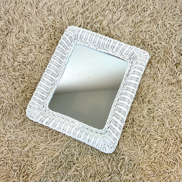 WHITE WICKER WALL MIRROR