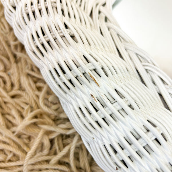 WHITE WICKER WALL MIRROR