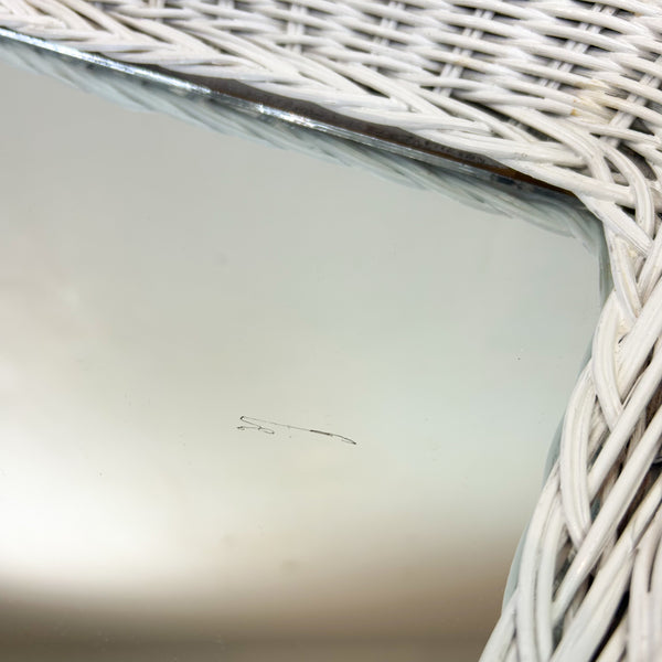 WHITE WICKER WALL MIRROR