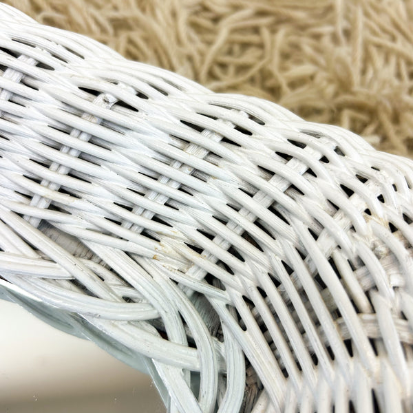WHITE WICKER WALL MIRROR