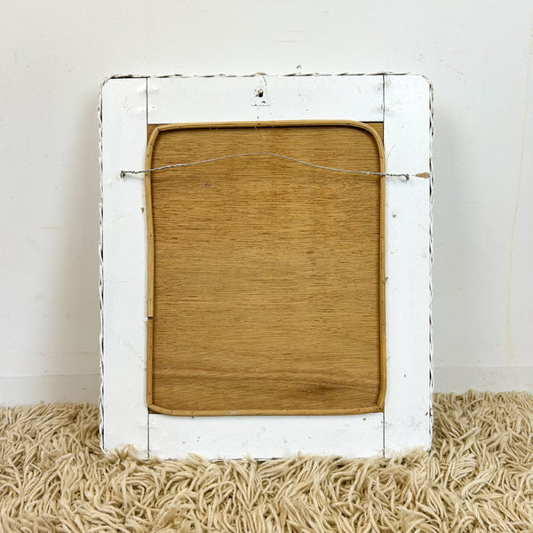 WHITE WICKER WALL MIRROR