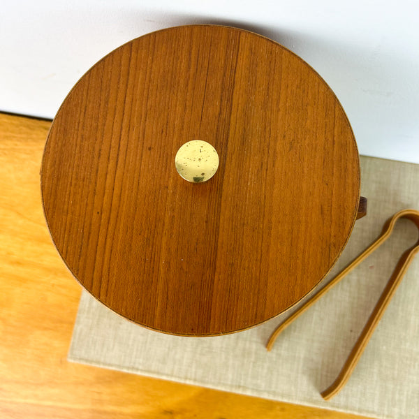 TEAK ICE BUCKET & TONGS