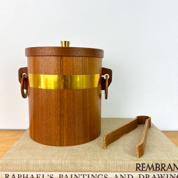 TEAK ICE BUCKET & TONGS