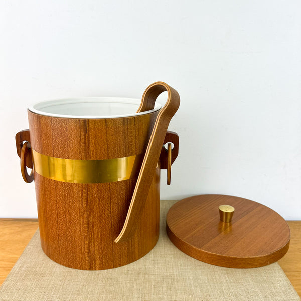 TEAK ICE BUCKET & TONGS