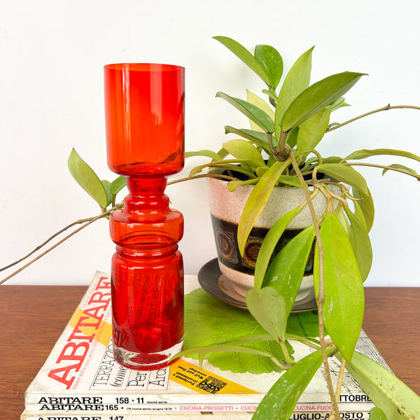RED HOOPED GLASS VASE