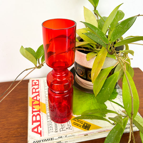 RED HOOPED GLASS VASE