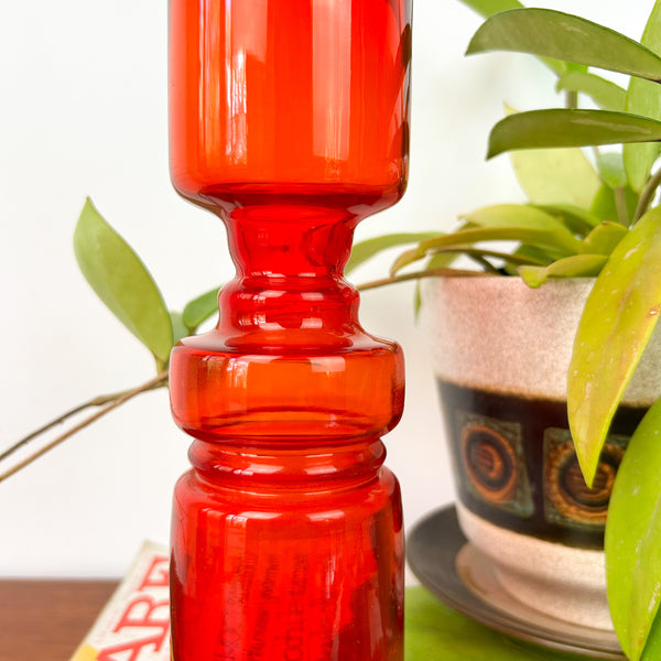 RED HOOPED GLASS VASE