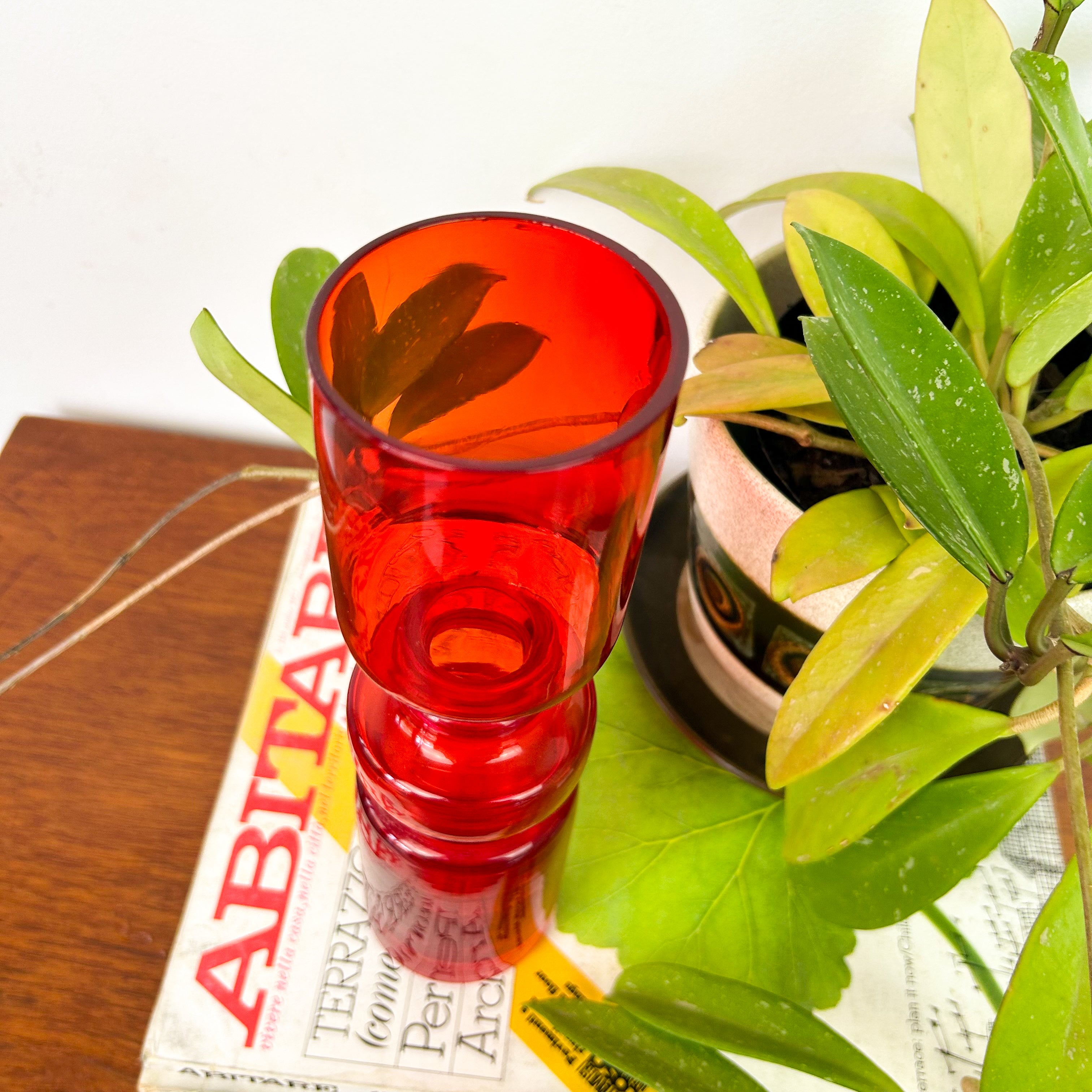 RED HOOPED GLASS VASE - HEY JUDE WORKSHOP • Vintage furniture & objects Melbourne