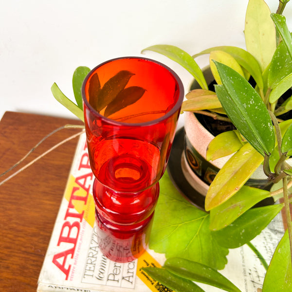 RED HOOPED GLASS VASE