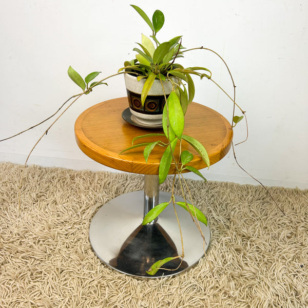 TIMBER & CHROME SIDE TABLE
