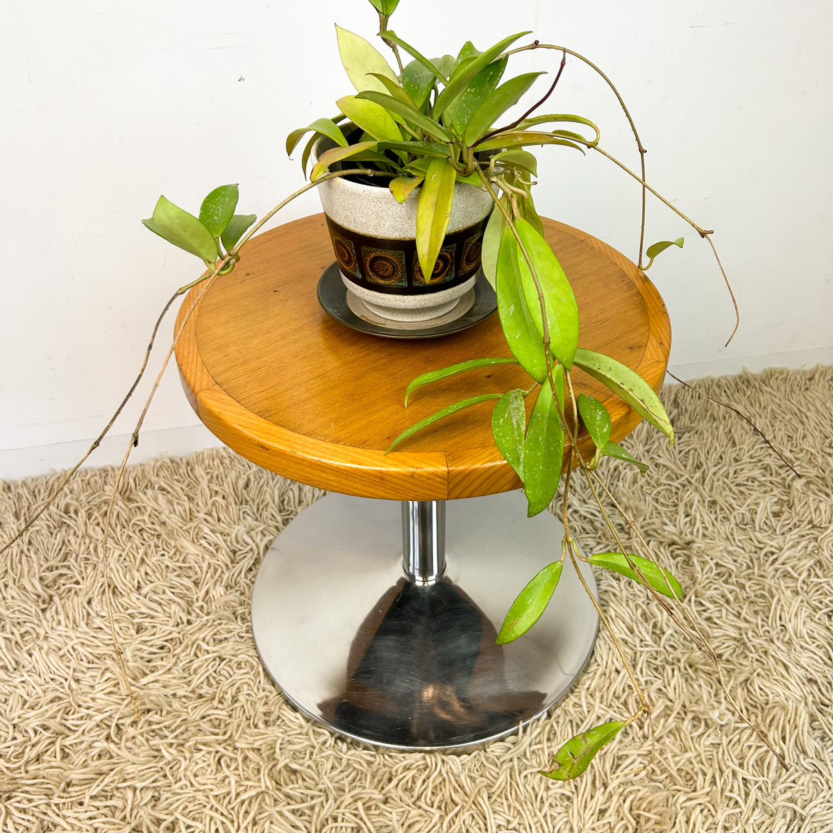 TIMBER & CHROME SIDE TABLE - HEY JUDE WORKSHOP • Vintage furniture & objects Melbourne
