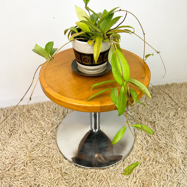 TIMBER & CHROME SIDE TABLE