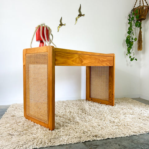 PINE & RATTAN DESK / CONSOLE