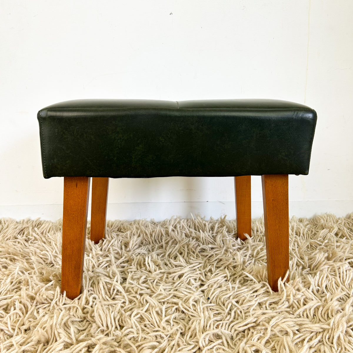 FOREST GREEN VINYL FOOTSTOOL - HEY JUDE WORKSHOP • Vintage furniture & objects Melbourne