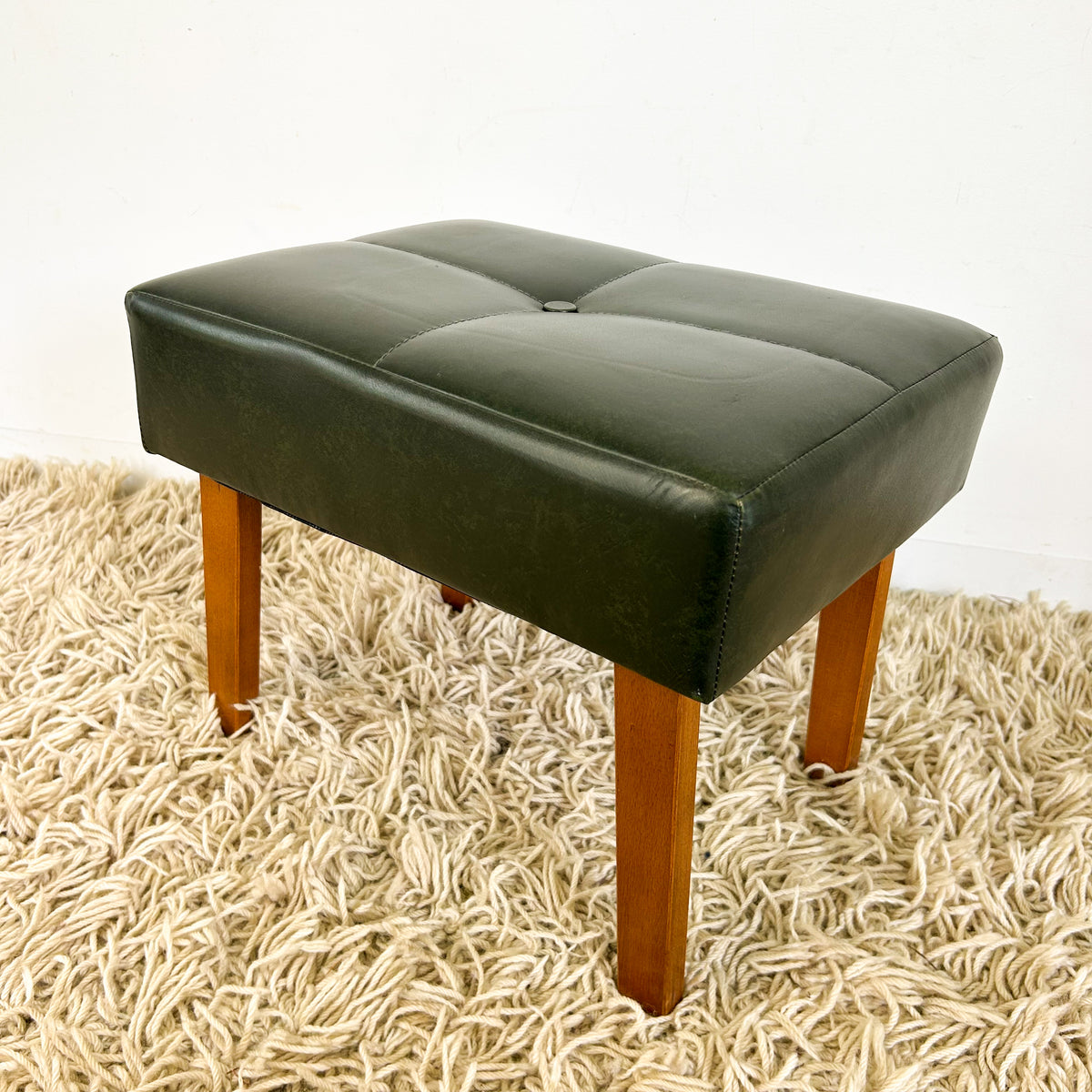 FOREST GREEN VINYL FOOTSTOOL - HEY JUDE WORKSHOP • Vintage furniture & objects Melbourne