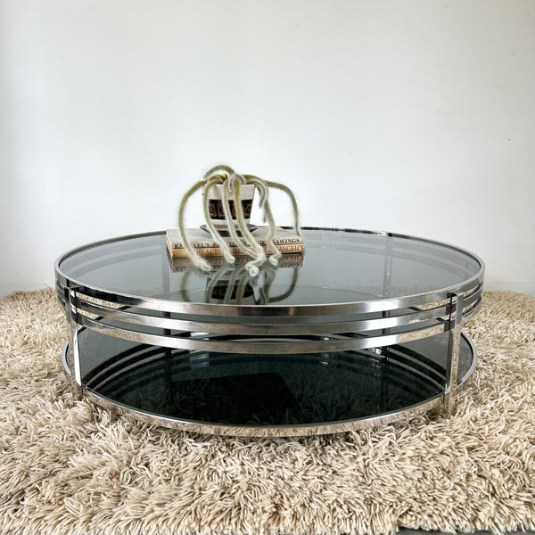 CHROME & SMOKY GLASS COFFEE TABLE