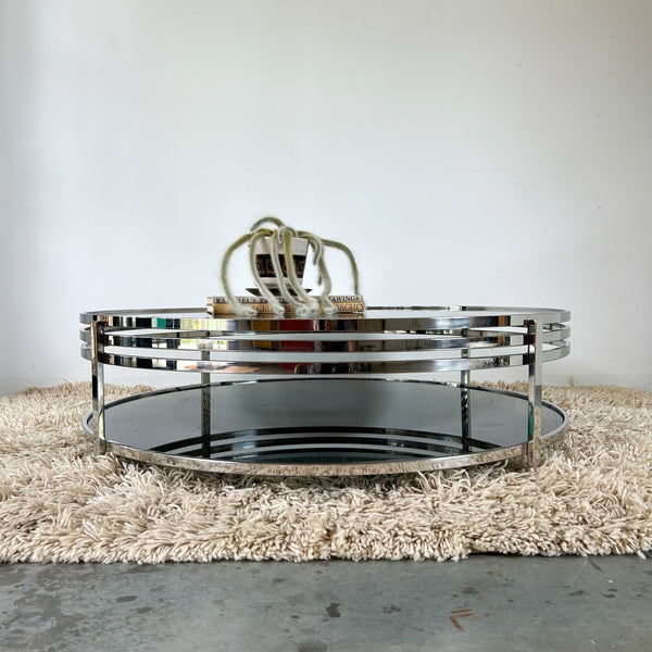 CHROME & SMOKY GLASS COFFEE TABLE