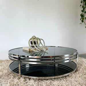 CHROME & SMOKY GLASS COFFEE TABLE