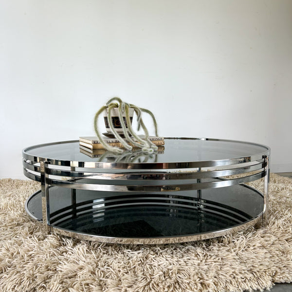 CHROME & SMOKY GLASS COFFEE TABLE