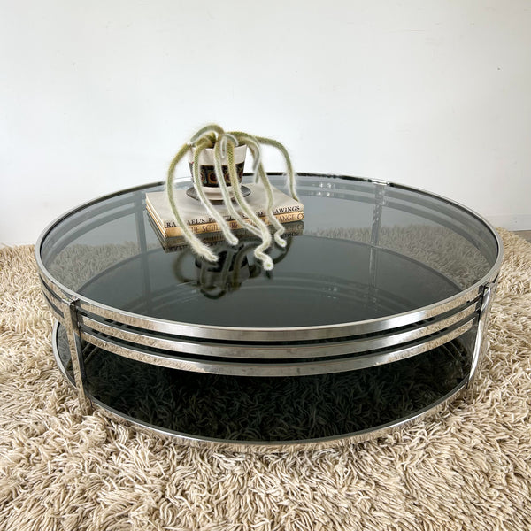 CHROME & SMOKY GLASS COFFEE TABLE