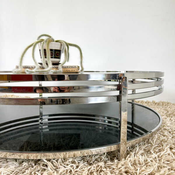 CHROME & SMOKY GLASS COFFEE TABLE