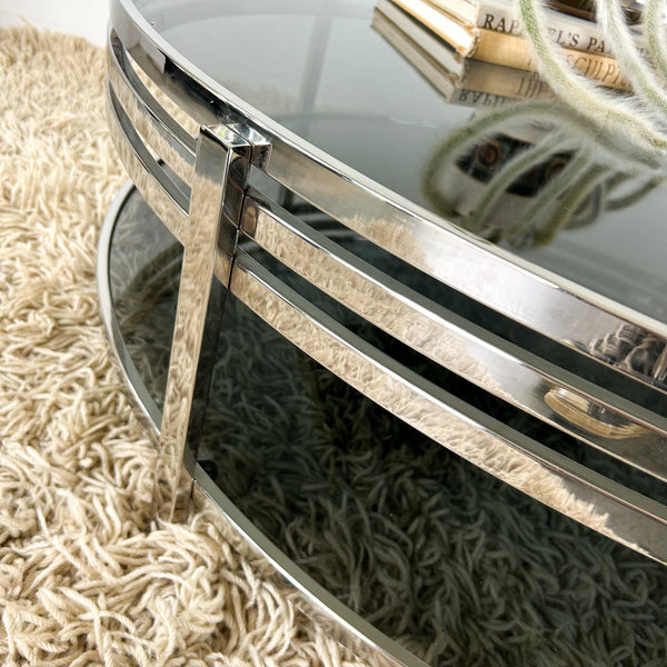 CHROME & SMOKY GLASS COFFEE TABLE