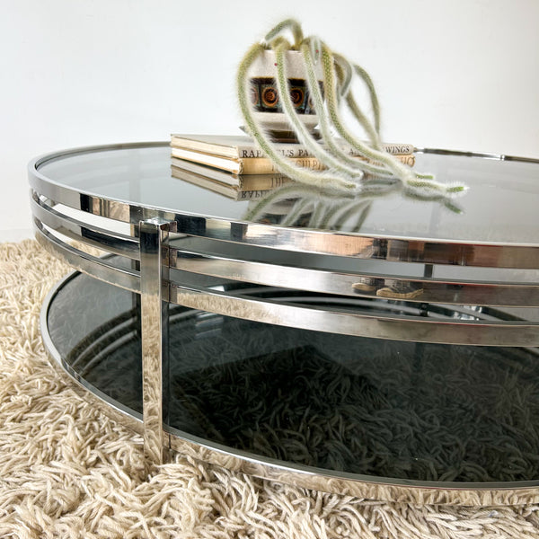 CHROME & SMOKY GLASS COFFEE TABLE