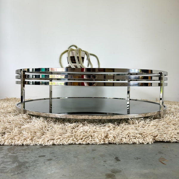 CHROME & SMOKY GLASS COFFEE TABLE