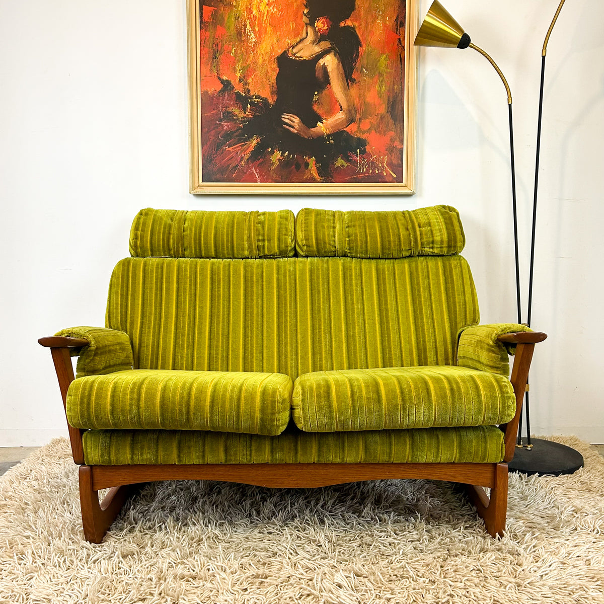 LIME GREEN VELOUR TWO SEATER SOFA - HEY JUDE WORKSHOP • Vintage furniture & objects Melbourne