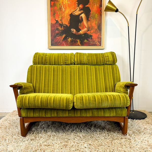 LIME GREEN VELOUR TWO SEATER SOFA