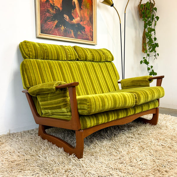 LIME GREEN VELOUR TWO SEATER SOFA