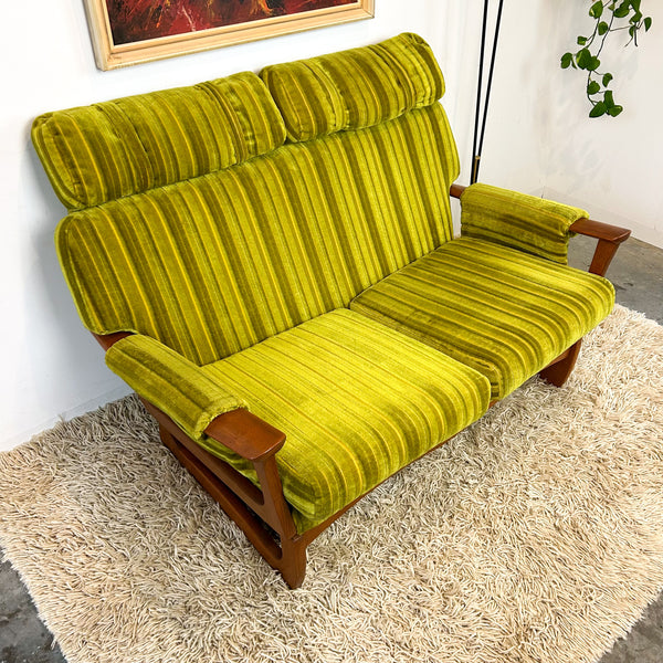 LIME GREEN VELOUR TWO SEATER SOFA