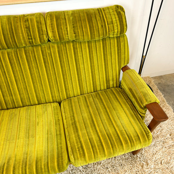 LIME GREEN VELOUR TWO SEATER SOFA