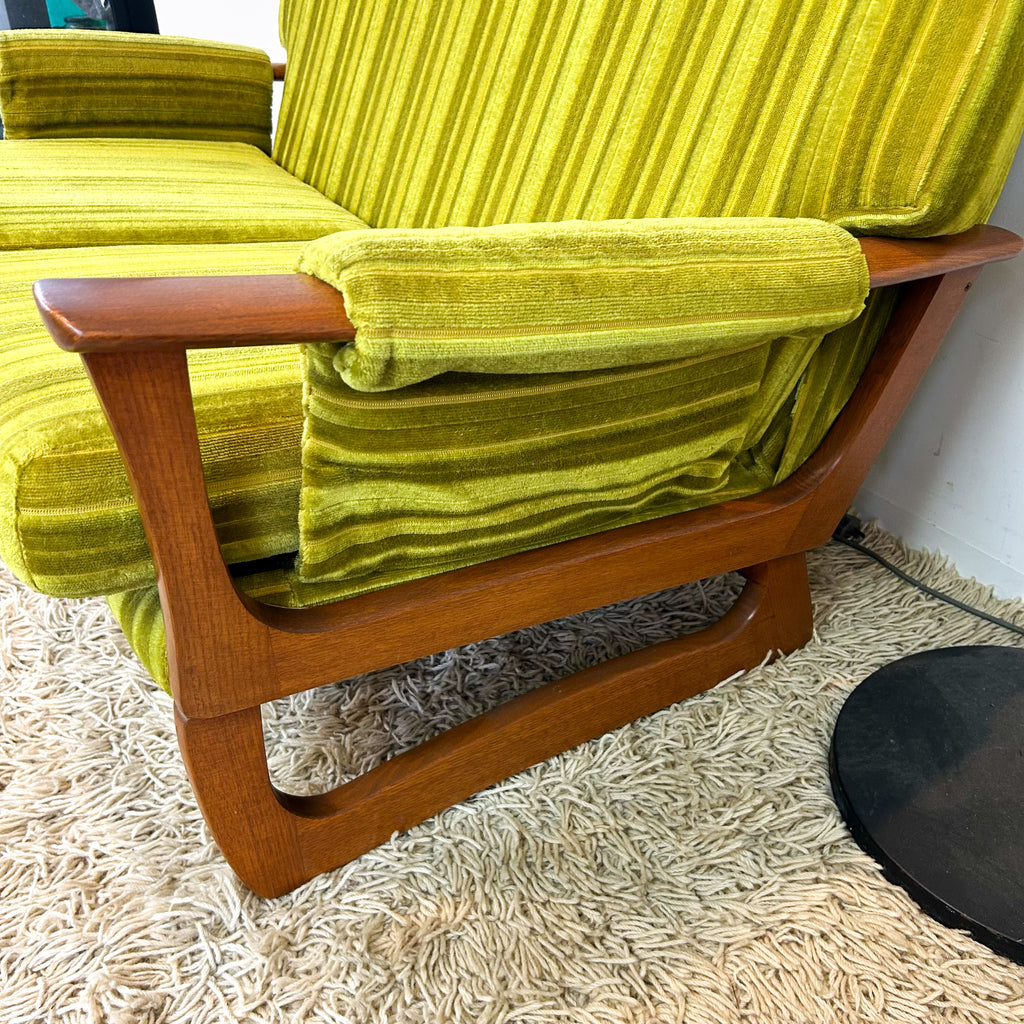 LIME GREEN VELOUR TWO SEATER SOFA - HEY JUDE WORKSHOP • Vintage furniture & objects Melbourne