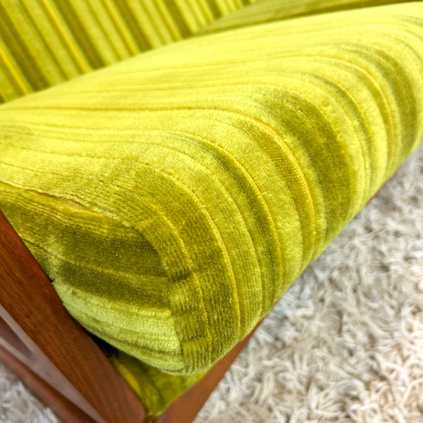 LIME GREEN VELOUR TWO SEATER SOFA