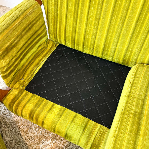 LIME GREEN VELOUR TWO SEATER SOFA