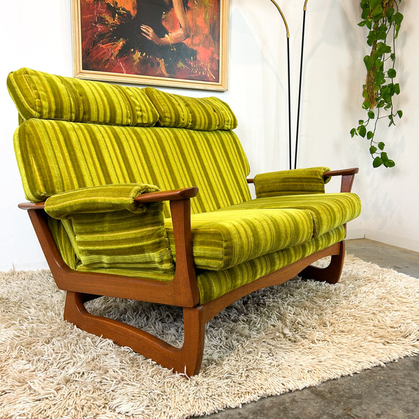 LIME GREEN VELOUR TWO SEATER SOFA