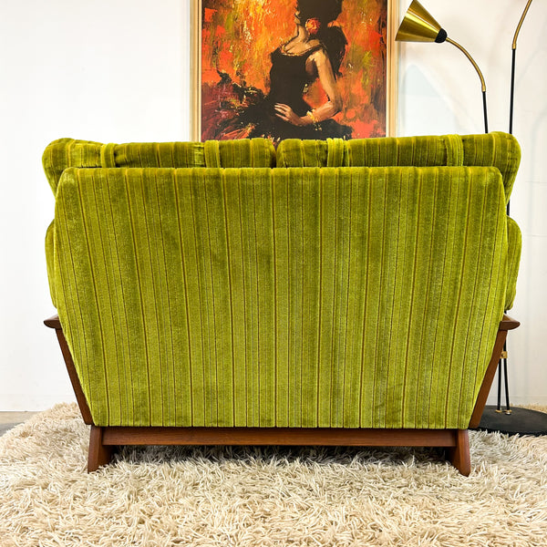 LIME GREEN VELOUR TWO SEATER SOFA
