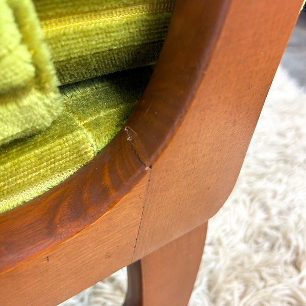 LIME GREEN VELOUR ARMCHAIR