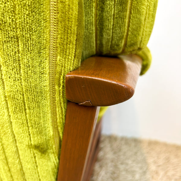 LIME GREEN VELOUR ARMCHAIR