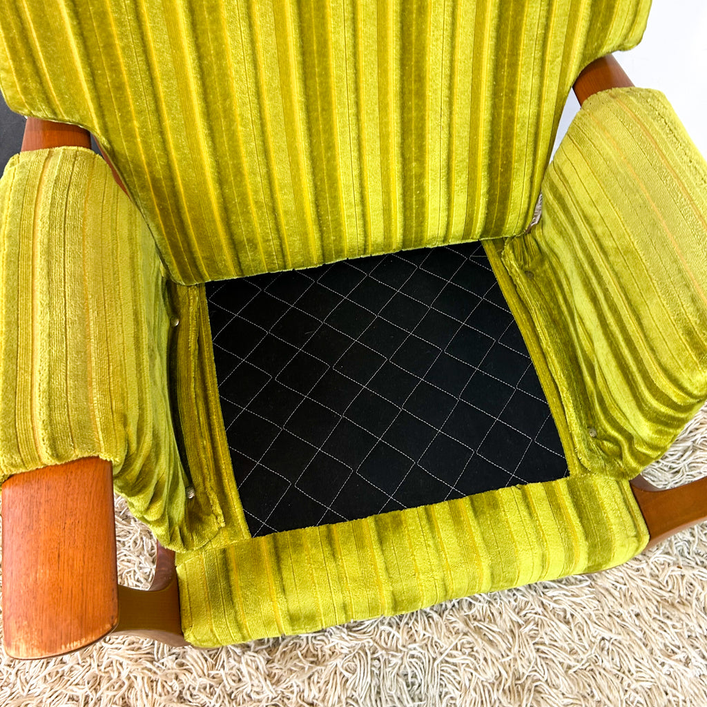 LIME GREEN VELOUR ARMCHAIR - HEY JUDE WORKSHOP • Vintage furniture & objects Melbourne
