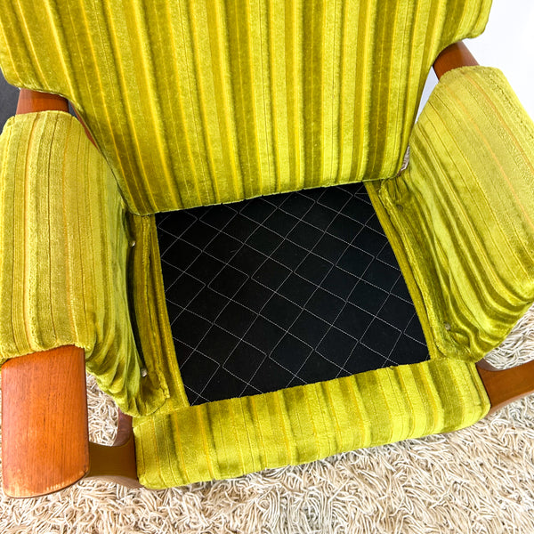 LIME GREEN VELOUR ARMCHAIR