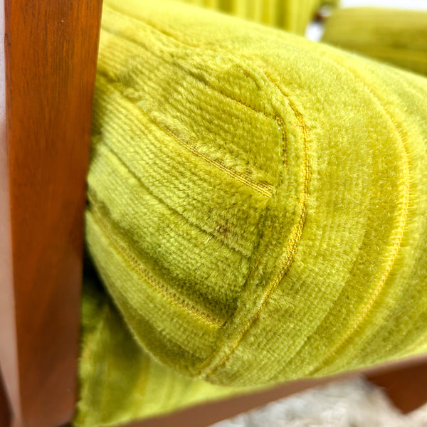 LIME GREEN VELOUR ARMCHAIR