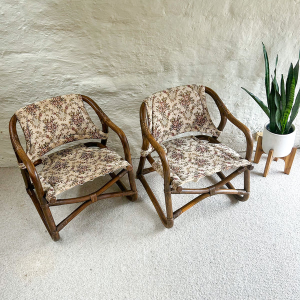 RATTAN & TAPESTRY ARMCHAIRS