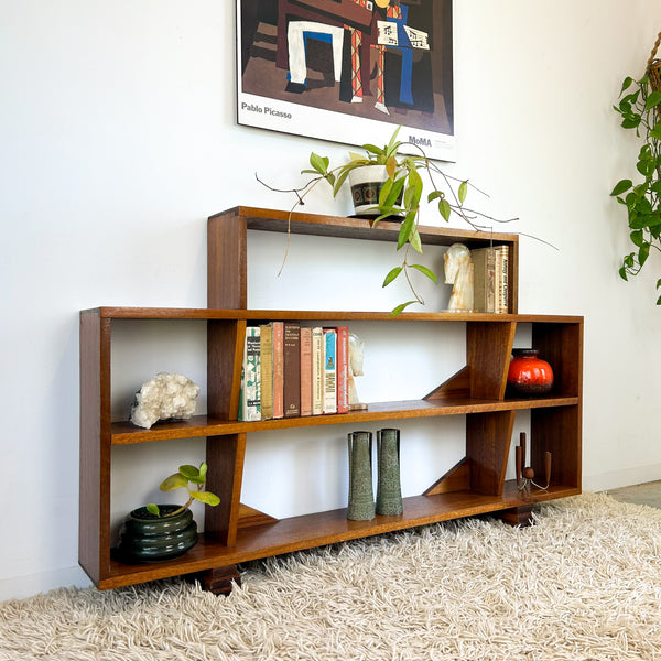 HARDWOOD STEPPED BOOKCASE