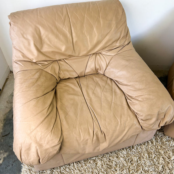 PEACHY PINK LEATHER ARMCHAIRS