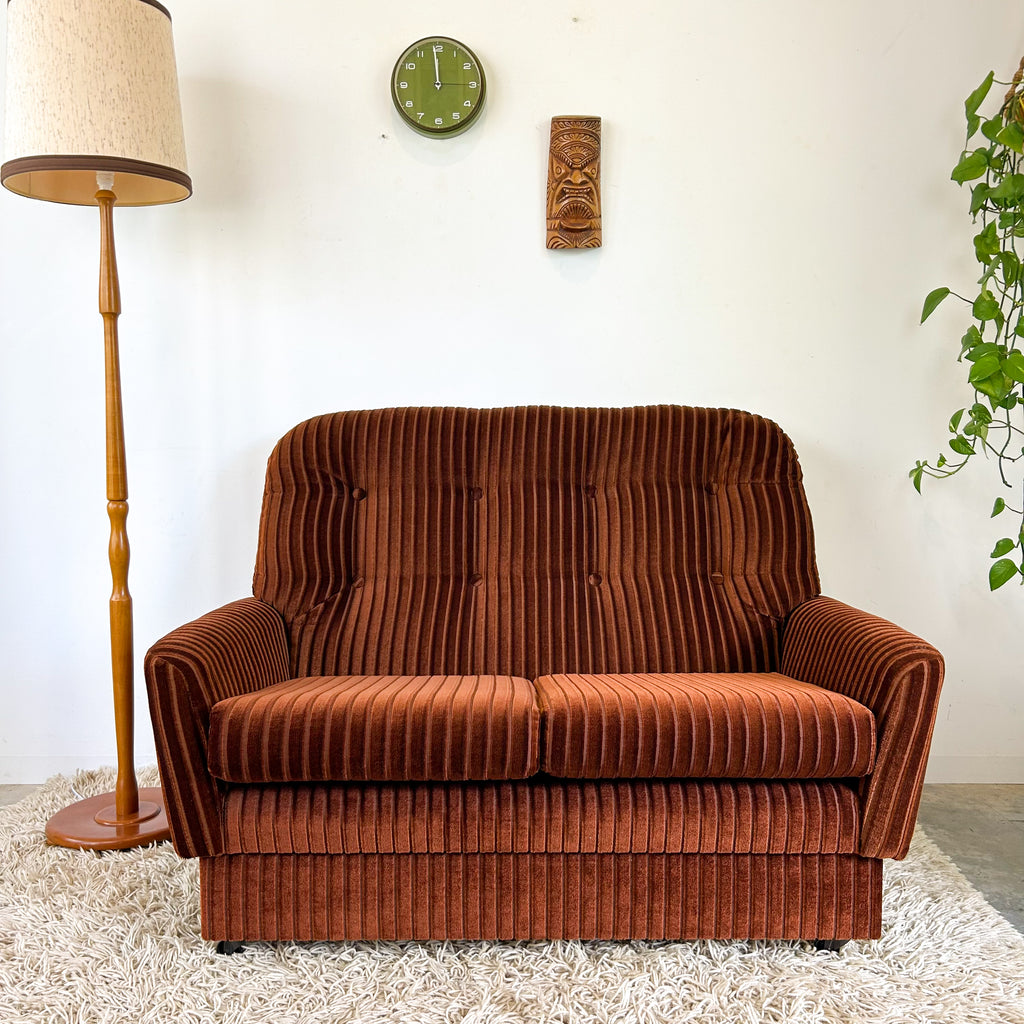 BROWN STRIPE VELOUR SOFA #1 - HEY JUDE WORKSHOP • Vintage furniture & objects Melbourne