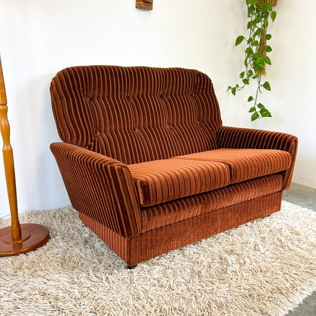 BROWN STRIPE VELOUR SOFA #1 - HEY JUDE WORKSHOP • Vintage furniture & objects Melbourne